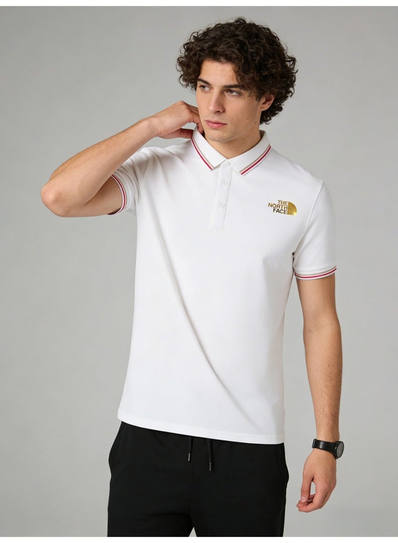 ذا نورث فيس 2026 The North Face Gold Logo Unisex Polo Shirt, Premium Pique Cotton Short Sleeve with Striped Collar & Cuffs, Outdoor-Inspired Casual Smart Wear for Men & Women - Image 3
